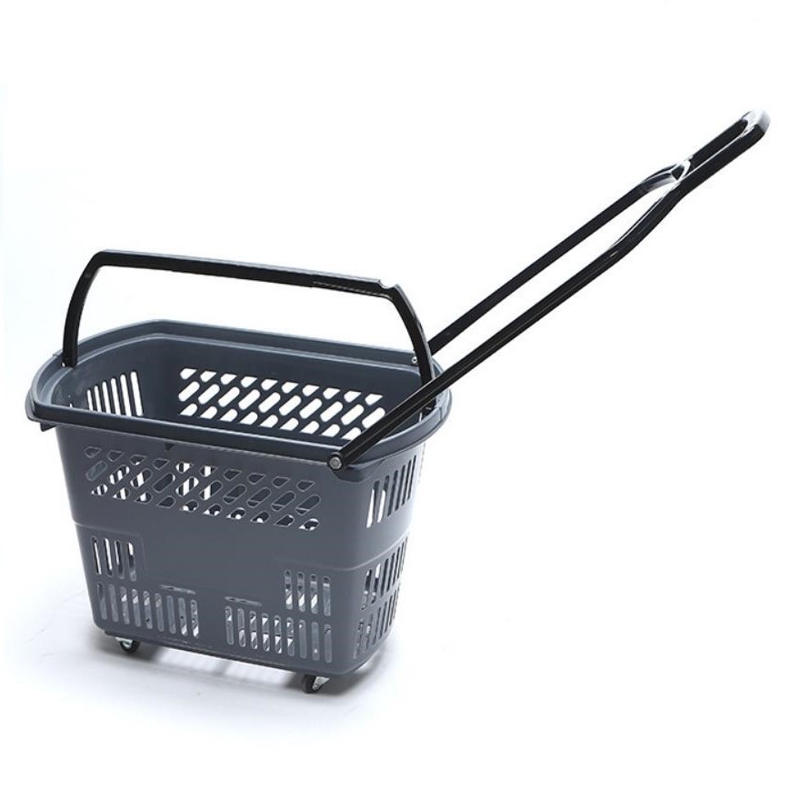 Rolling Plastic Shopping Basket With Wheel factory