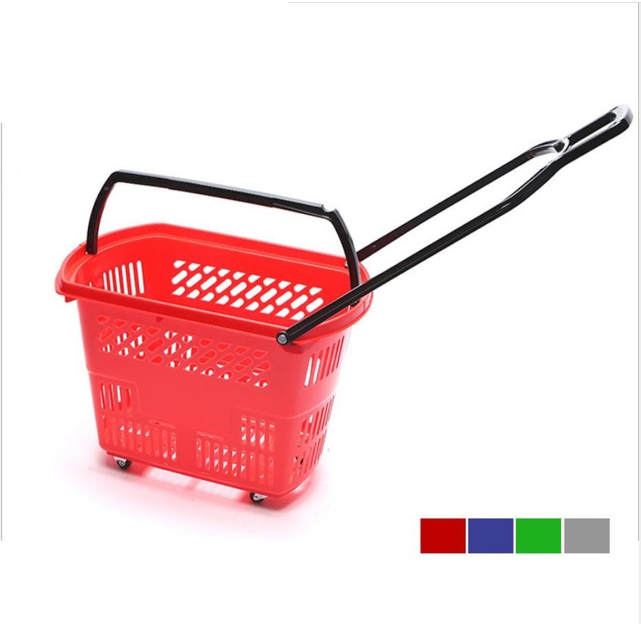 Rolling Plastic Shopping Basket with Wheel